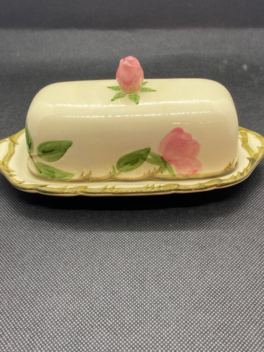 Desert Rose Franciscan Butter Dish with Rose Handle
